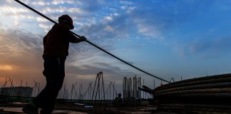 Construction worker with rebar