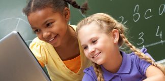 Elementary school students learning math