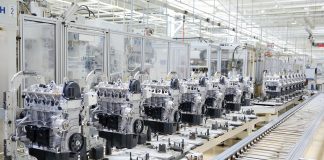 Production assembly line for manufacturing of engines