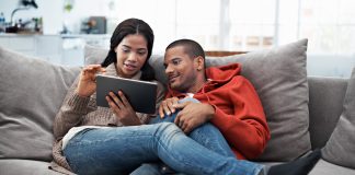 Couple looking at tablet