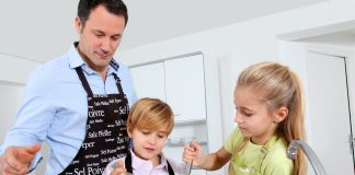 Dad cooking with children
