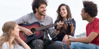 Group of friends with guitar