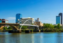 Little Rock skyline with Broadway Bridge and the Arkansas River