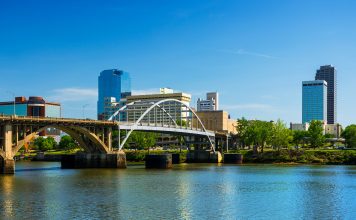 Little Rock skyline with Broadway Bridge and the Arkansas River