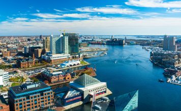 Baltimore Aerial with Patapsco River / Waterfront
