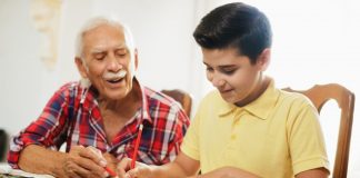 Grandparent helping with homework