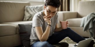 Young woman working at home