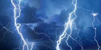 Lightning during storm at night