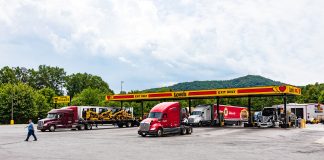 Truck stop with trucks