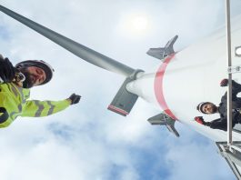 Workers working on wind-turbine