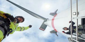 Workers working on wind-turbine