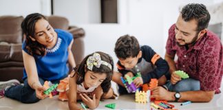 Family at home with kids