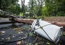 Down power lines after storm